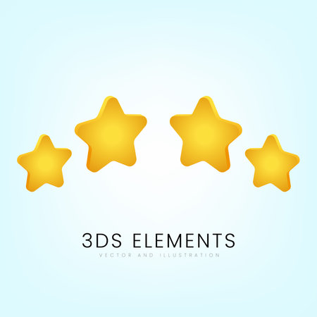 Four yellow stars glossy colors. Customer rating feedback concept from client about employee of website. Realistic 3d design. Vector illustrationのイラスト素材