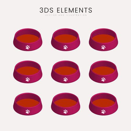 Group of dog food plate. pink food plate 3D vector, illustrationの写真素材