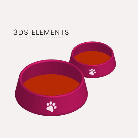 SET of dog food plate. pink food plate 3D vector, illustrationのイラスト素材