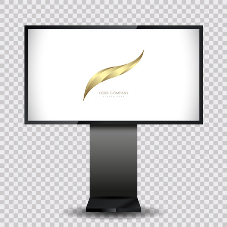 Standee board of realistic TV screen mock-up on isorated background, LED screen type used in ads, Large flat computer monitor display mockup conceptのイラスト素材