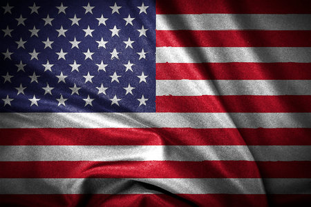 Smooth curve American flag waving in the wind use as rememory conceptsの写真素材