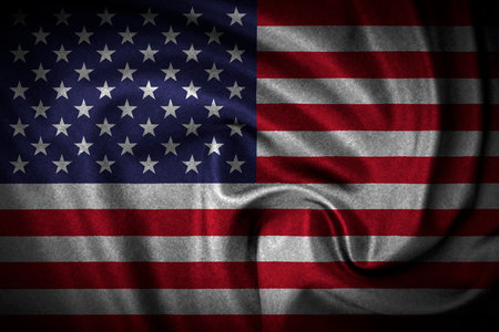 A Close-up of ruffled American flag, wavy cotton flag of Americaの写真素材