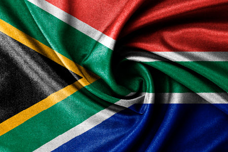 South Africa flag on fabric cotton flag, the curved Africa flag template designの写真素材