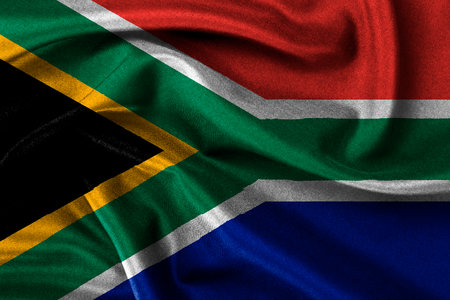 Fabric texture of Souyh Africa flag, Smooth wavy flag of South Africa, National of Africa Day celebration designの写真素材