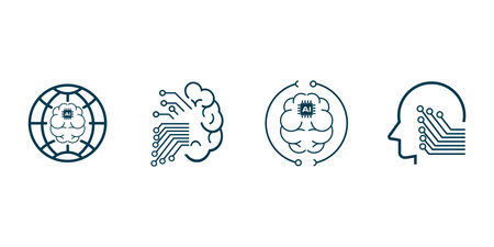 SET of AI, Artificial intelligence icon set in thin line style vectorのイラスト素材