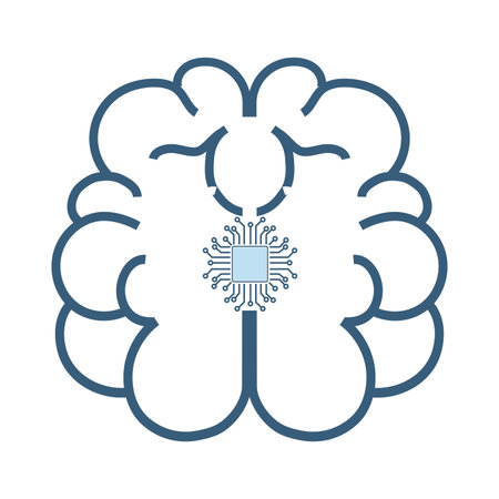 Robotic brain on top view icon, symbol with circuits system of processing and AI braind controller symbol, icon, for robotic machine technology used in AI innovation icon designのイラスト素材