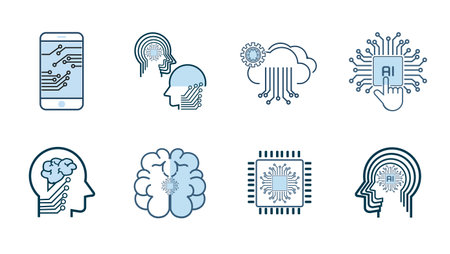 Technology icon set, set of technology icon set, such as robot, digital, vr, ai, cyberのイラスト素材