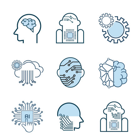 The artificial intelligence-AI groups of icons, symbols in Groups of isorated white background design Collectionのイラスト素材