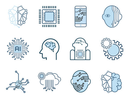 Artificial intelligence icons Groups design. Collection of high quality outline web pictograms in modern flat style vector illustrationのイラスト素材