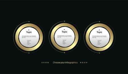 Vector multipurpose Infographic gold, luxury, premium with three elements options, and golden version on a dark background. Four golden infochart template designのイラスト素材