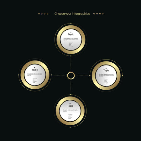 Groups of Luxury circle multipurpose Infographic template, a gold element option with text details and premium buttonsのイラスト素材
