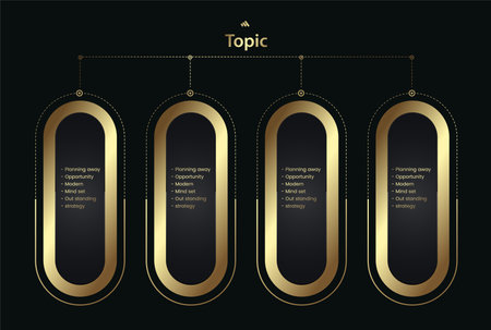 Set of remium golden options on a dark background. Four golden infochart template with luxury golden iconsVector multipurpose Infographic template with four elementsのイラスト素材
