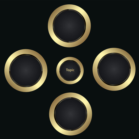 Five circles option vector, luxury, and premium options, set of 5 gold circles buttons infographic, 5 premium elements, golden steps bannersのイラスト素材