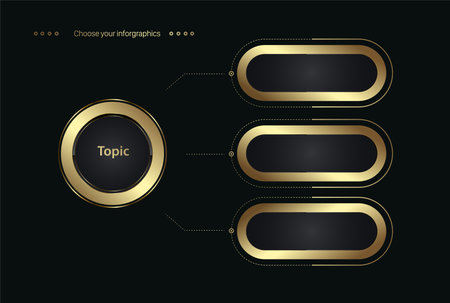 Three golden steps banner, template infographic and Luxury circle in golden color, abstract Vector button for multipurpose Infographic template, gold element optionsのイラスト素材
