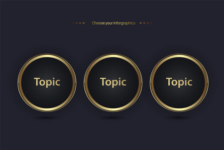 golden option vector design template used in UI, web, icons, elements, and Luxury multipurpose infographic Vector template with circles shape options  on dark backgroundのイラスト素材