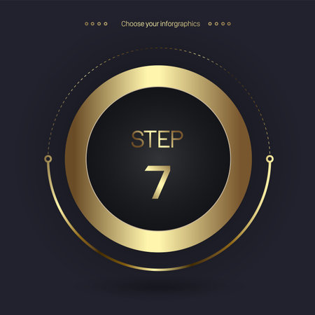 Step 7 Luxury number option for Premium multipurpose Infographic Vector template, an element step option, golden version on a dark backgroundのイラスト素材