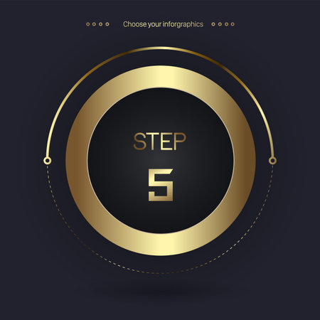 Step 5 Luxury number option for Premium multipurpose Infographic Vector template, an element step option, golden version on a dark backgroundのイラスト素材