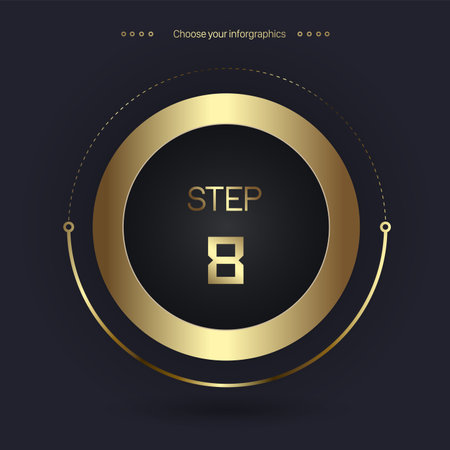Step 8 Luxury number option for Premium multipurpose Infographic Vector template, an element step option, golden version on a dark backgroundのイラスト素材