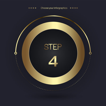 Step 4 Luxury number option for Premium multipurpose Infographic Vector template, an element step option, golden version on a dark backgroundのイラスト素材