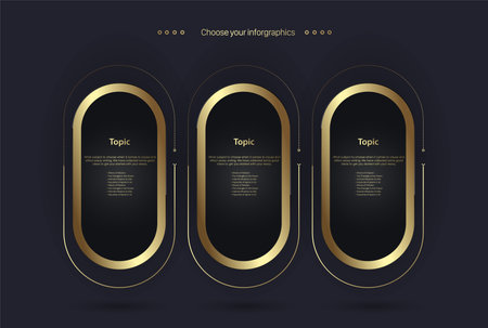 Three option of premium vector design for chart, workflow, levels, process of works template, and Luxury multipurpose infographic Vector template with circles shape options  on dark backgroundのイラスト素材
