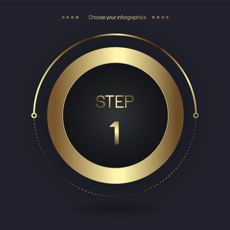 Step 1 Luxury number option for Premium multipurpose Infographic Vector template, an element step option, golden version on a dark backgroundのイラスト素材