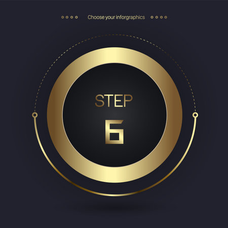 Step 6 Luxury number option for Premium multipurpose Infographic Vector template, an element step option, golden version on a dark backgroundのイラスト素材