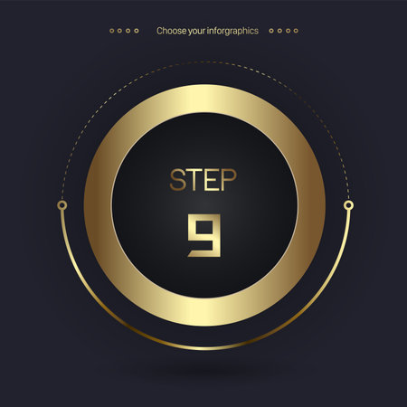 Step 9 Luxury number option for Premium multipurpose Infographic Vector template, an element step option, golden version on a dark backgroundのイラスト素材