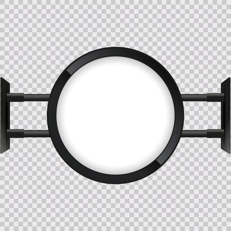 A circle mockup in 3Ds mock-up of Realistic circle light box. Illuminated lightbox with empty space for design. Restaurant, hotel, night club logo presentation. Outdoor signage designのイラスト素材