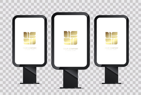 Groups of LED screen display mock up design and vertical blank template of LED display for outdoor lightboxesのイラスト素材
