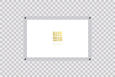 An Acrylic frame mockup in landscape glass plate, used for poster of photo, realistic mockup isolated hanging on transparent wall. 3d vector illustrationのイラスト素材