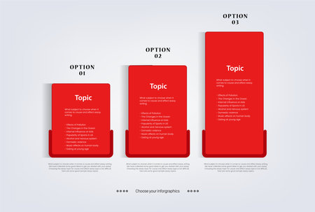 Red button presentation business infographic template with 3 options. Vector illustrationの写真素材