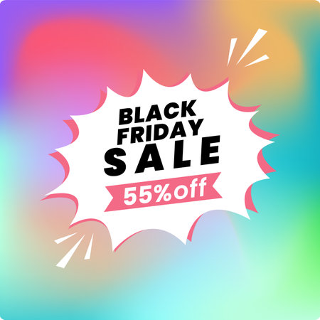 a black friday sale 55 percent off banner design, with discount offer details vector illustrationのイラスト素材