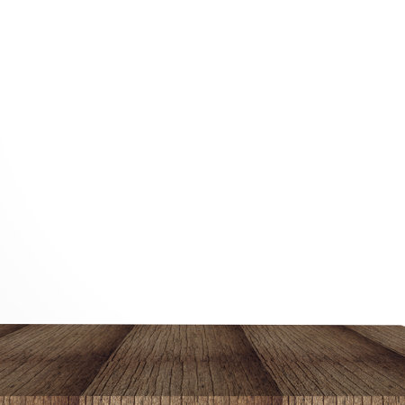 The Old Wood table top, shelf or counter surface isolated on isolated white backgroundの写真素材