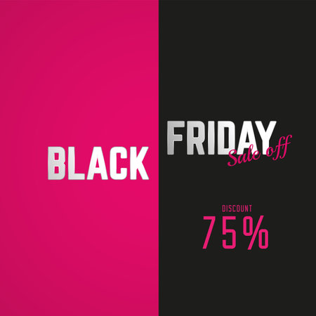 Black Friday 75 percent sale off discount promo, concept of discount banner vector illustration templaes, sale off text on pink and black backgroundのイラスト素材