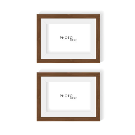 Two wooden pattern realistic frame for wall art mock up vector, modern wood texture frame templates design and Minimal Isolated Wood Frame Vector Elementsのイラスト素材