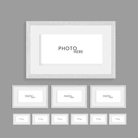 Groups of wooden photos frame on isolated dark background, vector photo frames uded in photo mock up...
