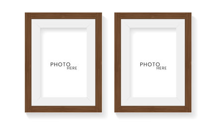 Two realistic photo frame mock up on isolated white wall design, 2 photo frames mock up vector illustrationのイラスト素材