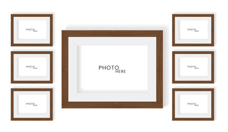 Three realistic photo frame mock up design, modern mock up for wall art vector illustrationのイラスト素材