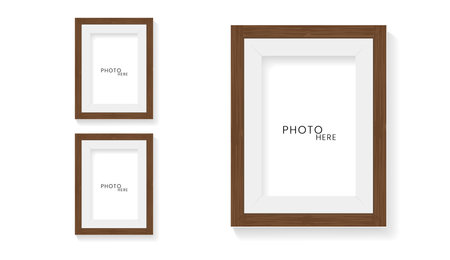 Set of two frames mock up on isolated white wall design, 2 photo frames mock up vector illustrationのイラスト素材