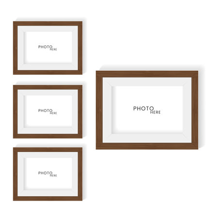 Set of brown color wood pattern of photo frames, and wooden texture realistic frame for art of wall mock up vector illustration Elementsのイラスト素材
