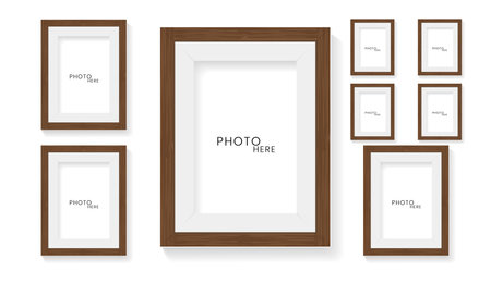 Set of Wooden rectangles light picture frame on a glossy white surface vector illustrationのイラスト素材