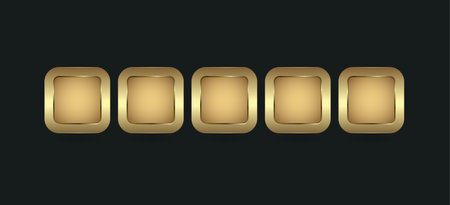 Groups of 5 shapes rectangle in gold and premium blank button for website UX,UI  vector conceptsのイラスト素材