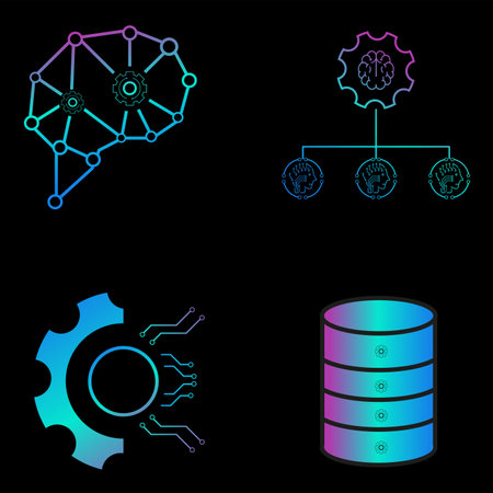 4 Colorful of Lined pink and blue vector AI icons related to technology conceptsのイラスト素材