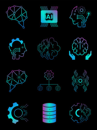 12 of AI-artificial intelligence icon set.12 Data science technology symbols conceptのイラスト素材
