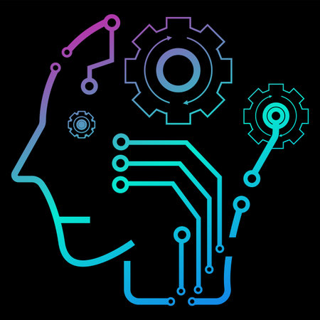 A head of Robot gradient color vector line icons related to the field of robot and AI technology concept vectorのイラスト素材