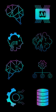 Eight AI-artificial intelligence icon set.8 Data science technology symbols conceptのイラスト素材