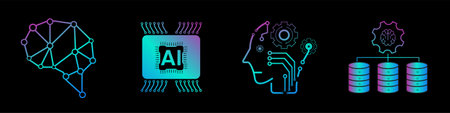 Four of AI-artificial intelligence icon set. 4 Data science technology symbols conceptのイラスト素材