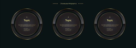 Vector set of abstract web design elements in gold and black colors.のイラスト素材