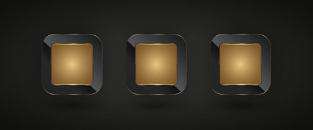 Set of three Luxury and Premium buttons, banner vector illustration design, golden Abstract background with golden rectangleのイラスト素材