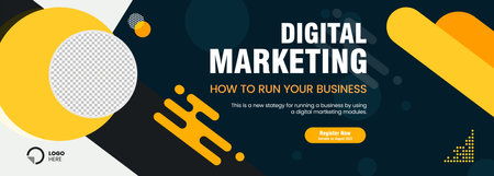 Yellow and Blue, white geometric abstract web banner design. Modern abstract vector, illustration banner templates for Social Media Post, home for sale Social Media Postのイラスト素材